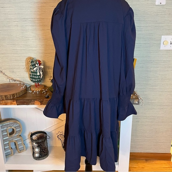 Pomander Place by Tuckernuck NWT Navy Blue Poplin Kenzo Dress Tiered Size XXL - Picture 9 of 10